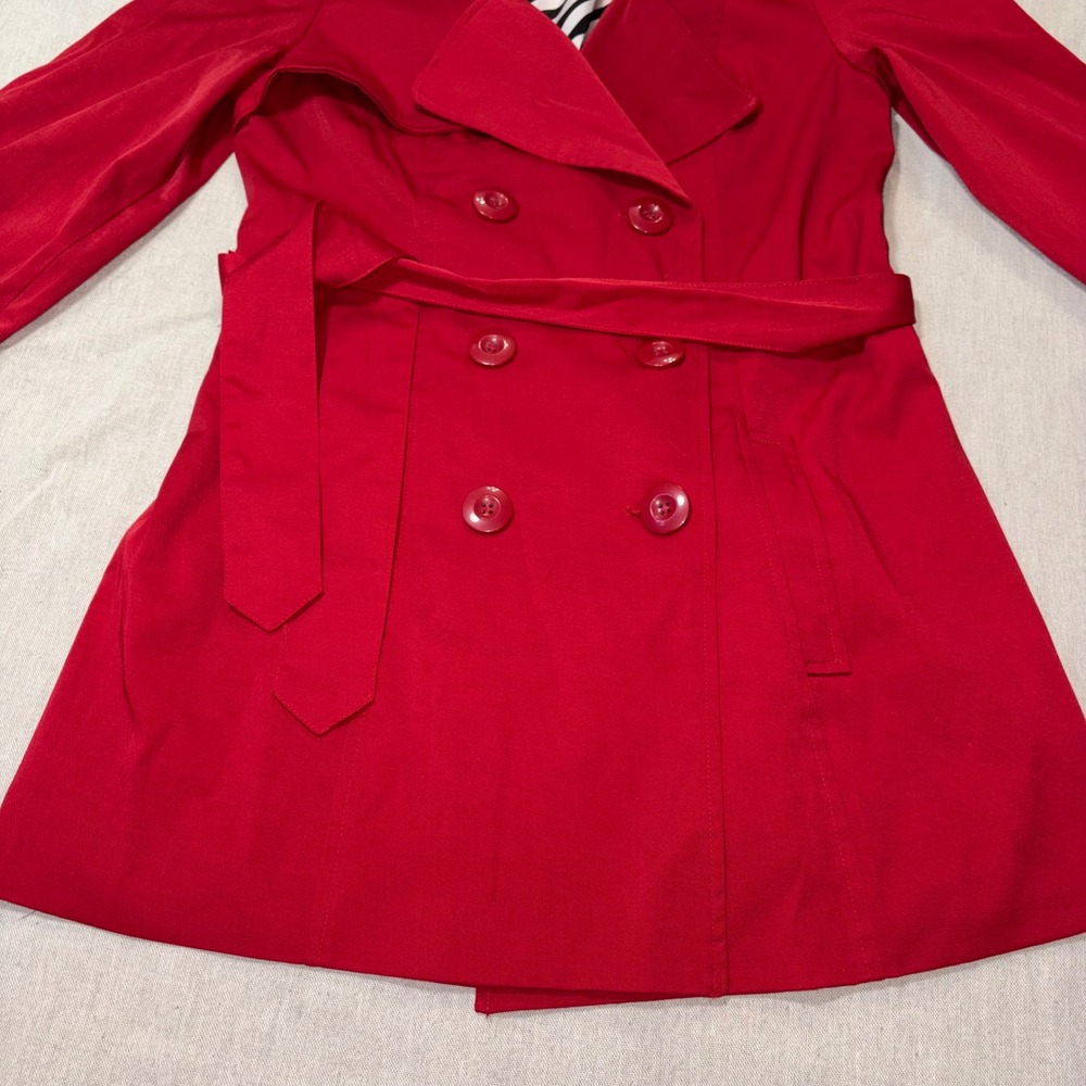 Vertigo Paris Red Double Breasted Trench Coat Zebra Lining size XS Belted Jacket - Picture 4 of 8